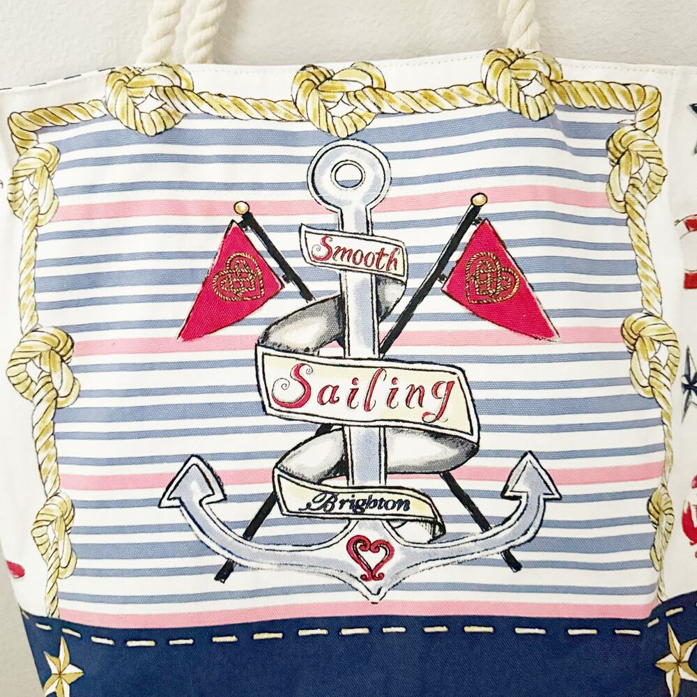 BRIGHTON | "Sail into summer" Nautical Anchor Sailing Rope Tote Beach Bag | XL - Picture 3 of 9